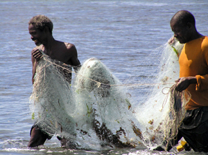 vissers met net