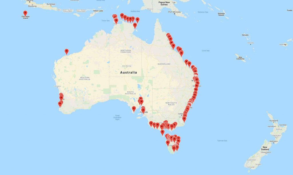 Mapeo de la base de datos de emisarios nacionales de Australia