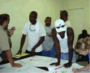 TNC and NPT staff discuss the maps with the Fisheries Association of Virgin Gorda. Photo © National Parks Trust of the Virgin Islands