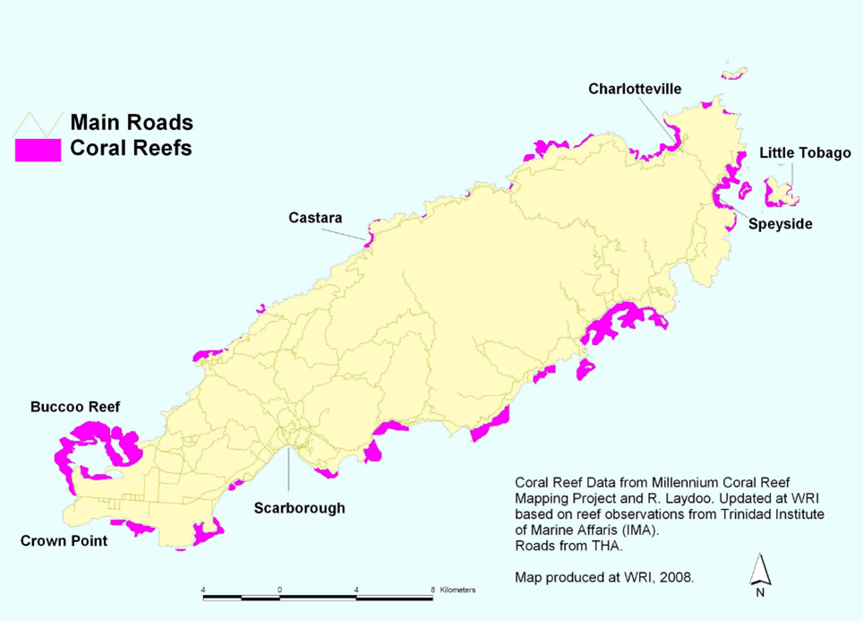 Coral reefs map Tobago