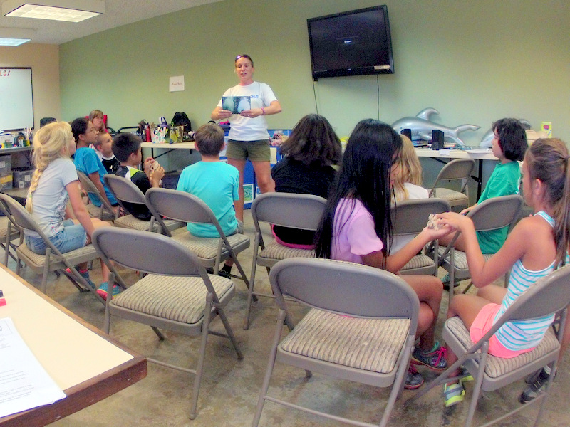 DAR staff teaching a local summer camp about coral health. Photo © Hawaii Division of Aquatic Resources