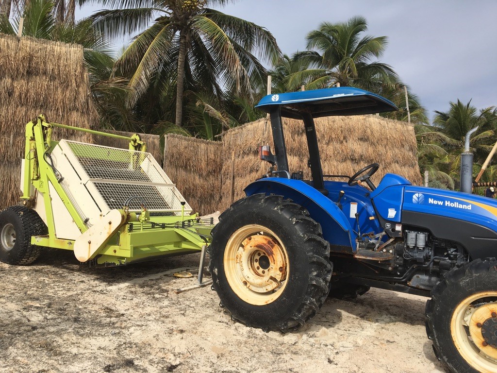Sargassum clean up tractor Mexico The Nature Conservancy