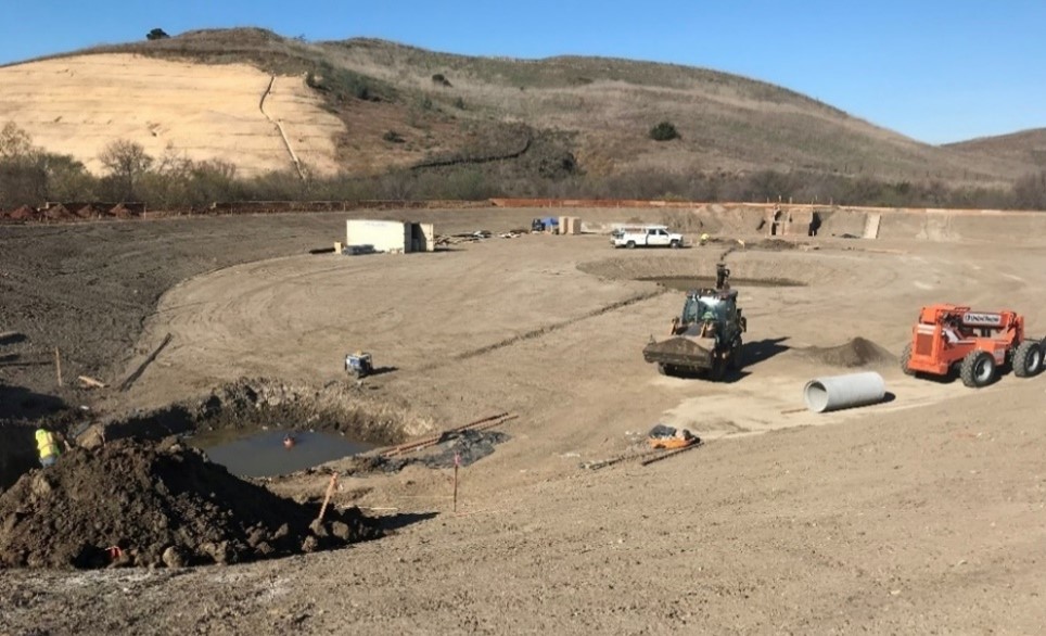 A WQT wetland under construction. WQT wetlands are engineered with elevation changes that allow for channels, ponds, swales, and upland habitat regions.