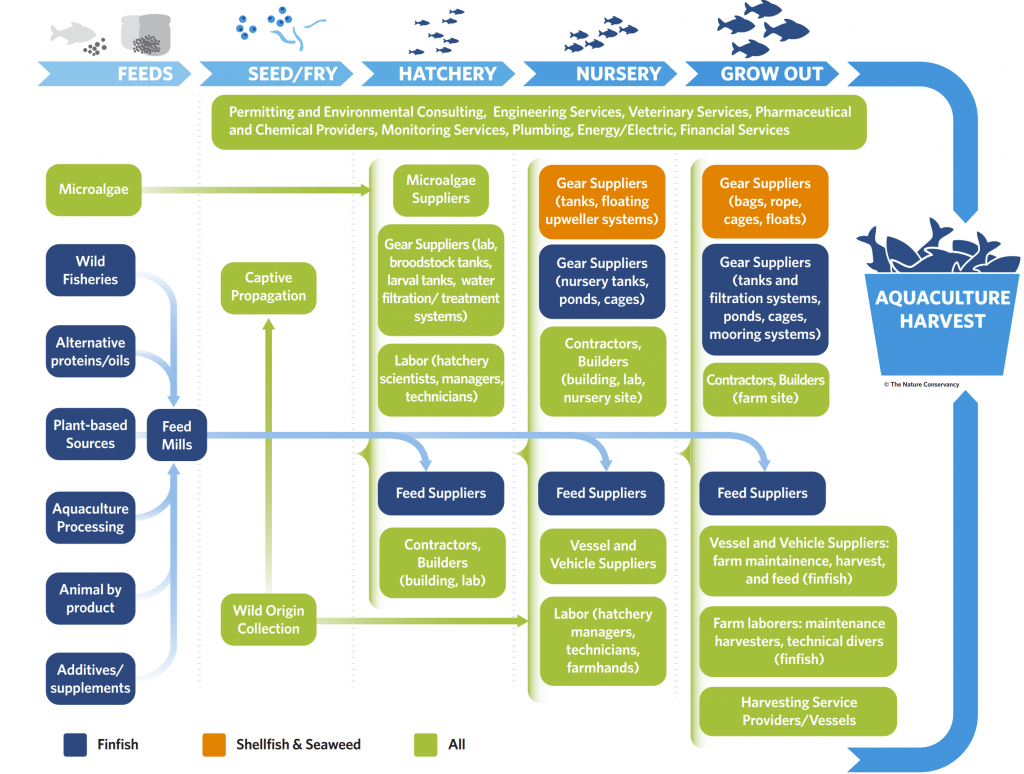landbouwmethoden stroomafwaartse toeleveringsketen van aquacultuur