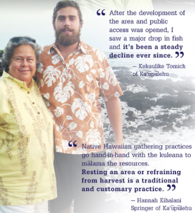 Voorbeeld van het delen van persoonlijke observaties uit de brochure Kaupulehu Marine Life Advisory Council.